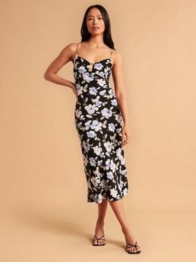 Abercrombie & Fitch Floral Slip Midi Dress Tie Back Spaghetti Strap Size L 90s